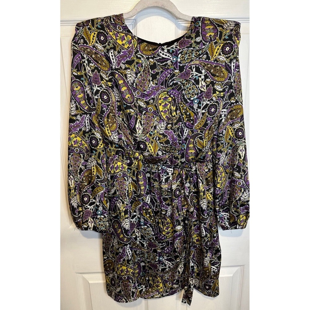Zara Mini Dress Long sleeve Paisley Silky Satin Multicolored Size M NWT